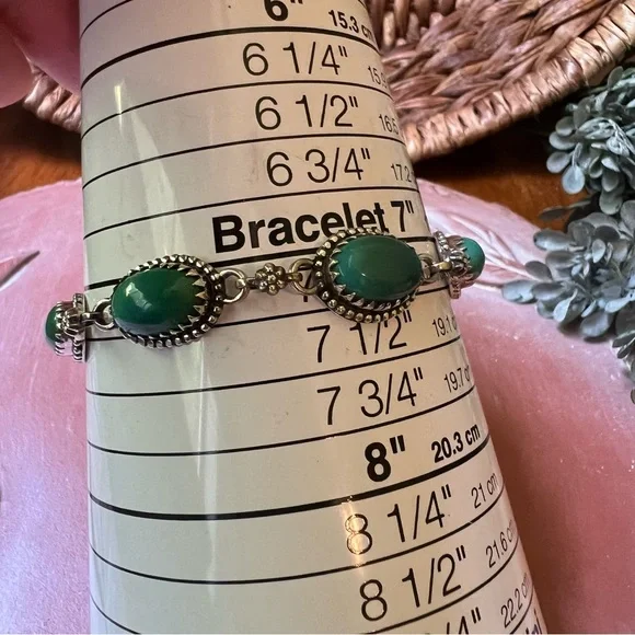 925 Sterling Silver Green Kingman Turquoise Toggle Bracelet 7.25” Southwest